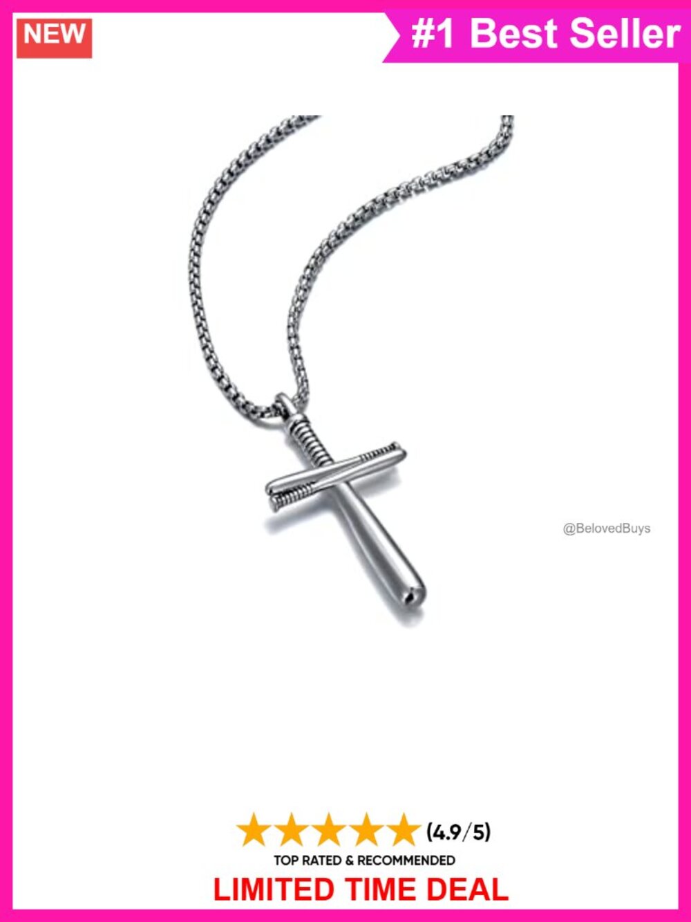 925 Sterling Silver Baseball Cross Necklace Men 22in Box Chain